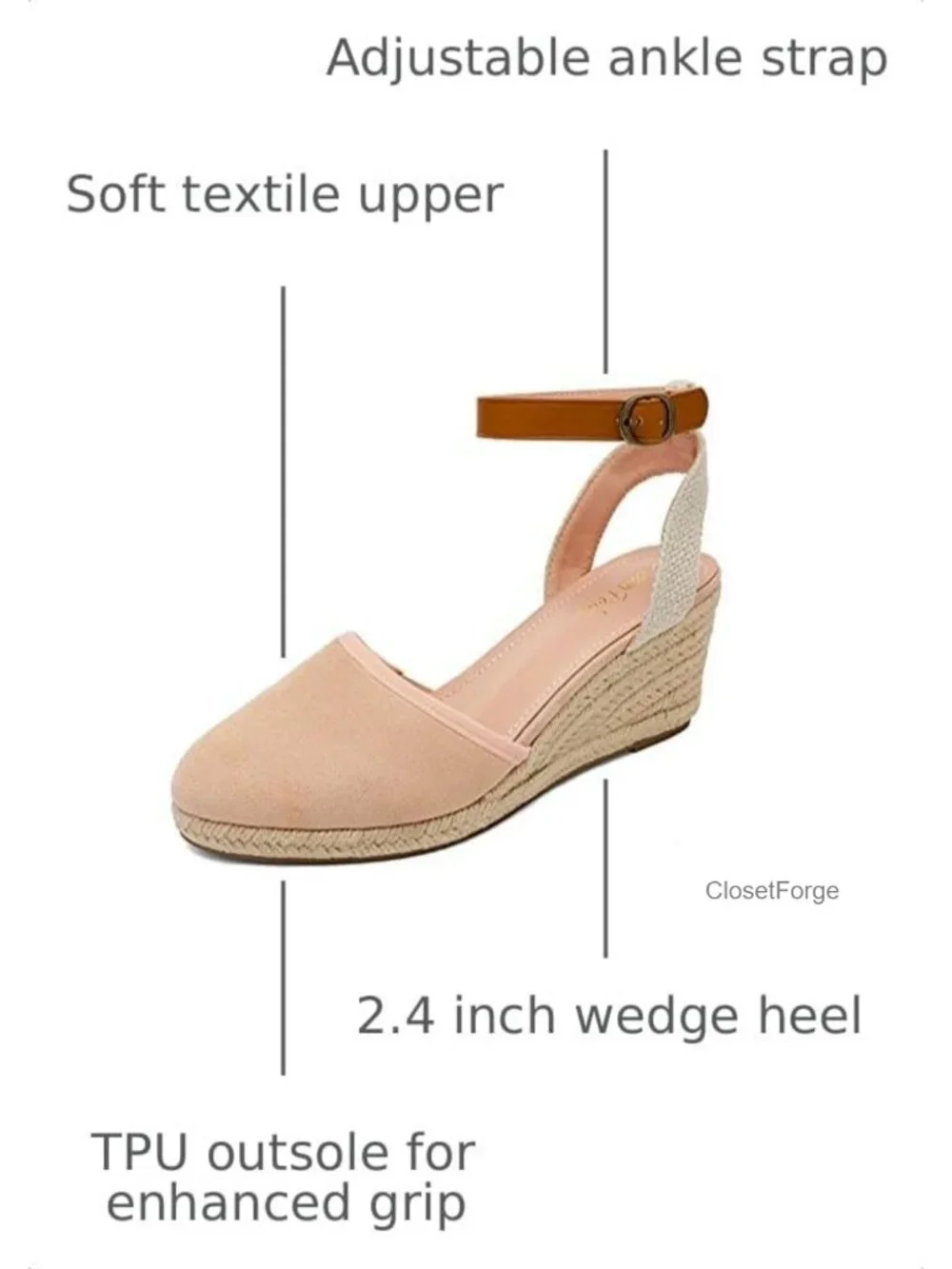 Espadrille Wedge Sandals Closed Toe Ankle Strap Womens Casual